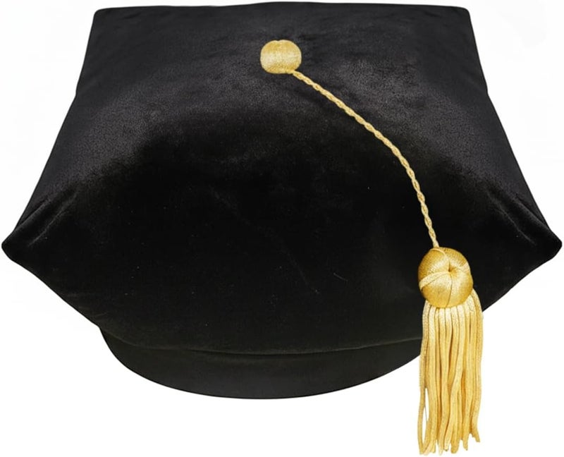 CLERKMANS Doctoral Velvet Graduation Tam – PhD Cap with Gold Bullion Tassel – 4, 6 & 8 Sided Doctorate Hats for Men & Women - Image 1