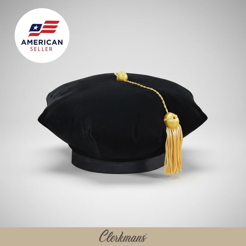 CLERKMANS Doctoral Velvet Graduation Tam – PhD Cap with Gold Bullion Tassel – 4, 6 & 8 Sided Doctorate Hats for Men & Women - Image 3