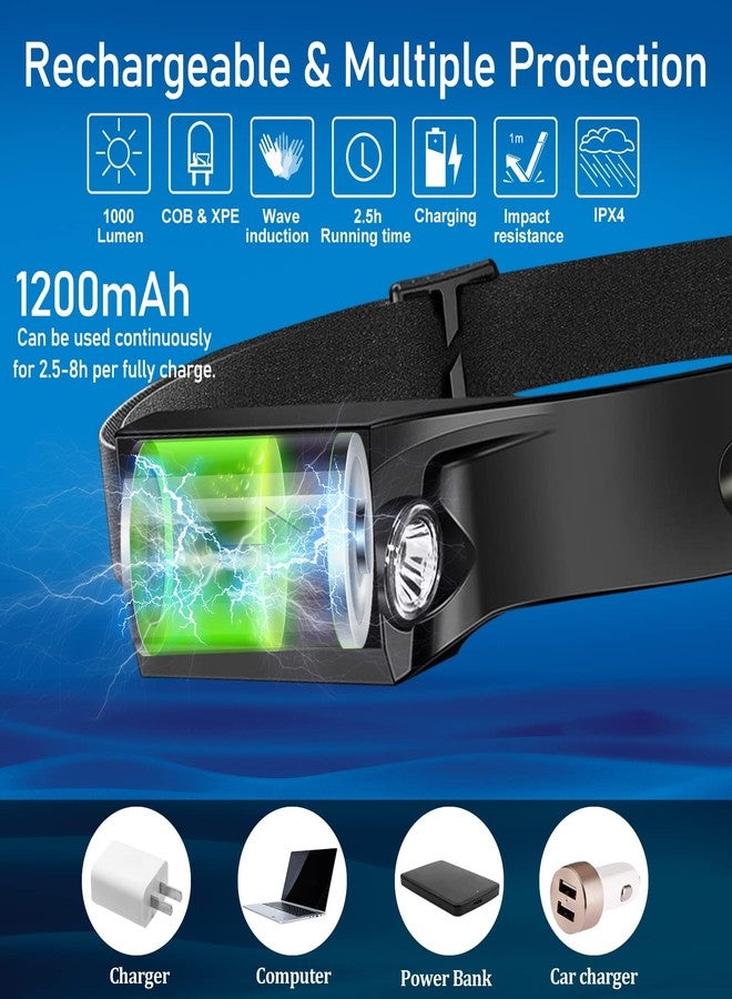 Aikertec Rechargeable Headlamp 6 PCS, 230°Beam Headlamp for Adults, 6 Mode Camping & Spotlight, Motion Sensor, Lightweight Headlights Flashlight - Image 2