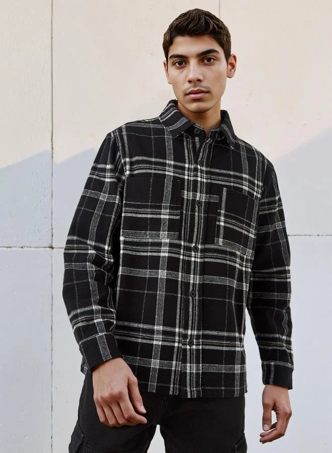 Lee Cooper Men Regular Fit Checked Long Sleeves Shacket