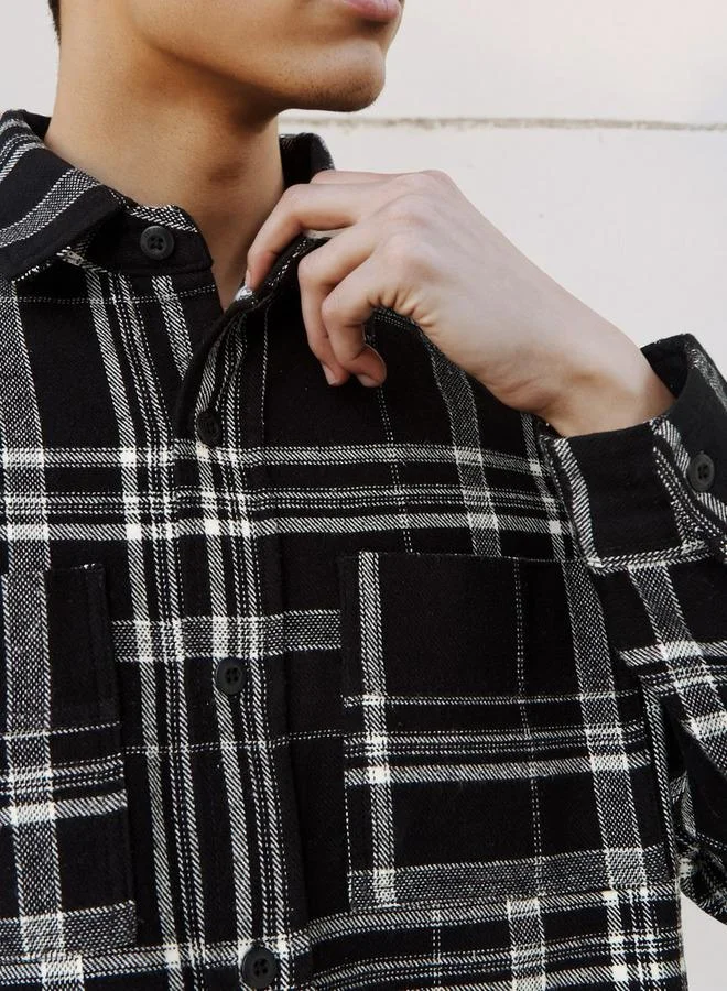 Lee Cooper Black Lee Cooper Men Regular Fit Checked Long Sleeves Shacket for Men | Best Price UAE