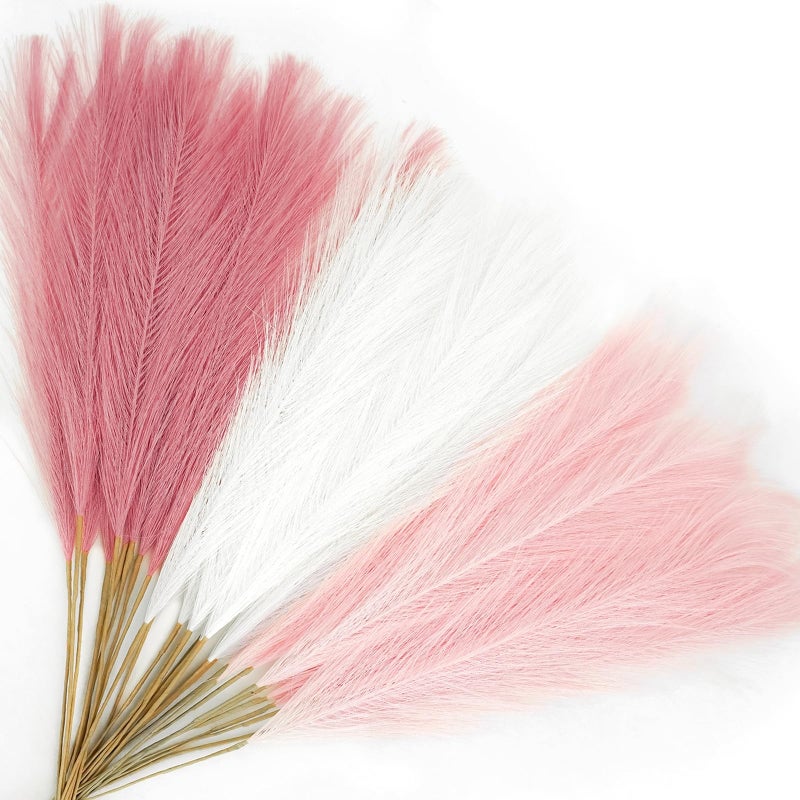 Agusbagli Agusbagli 30pcs Pink Faux Pampas Grass, 21.6in Fluffy Artificial Colored Pompas Grass Short Blush Fake Pampas Stems  - Image 1