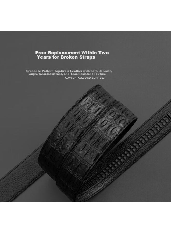 Cow Men's Leather Belt Gift Box Set First Layer Cowhide Casual Crocodile Pattern Automatic Buckle Genuine Leather Belt 901 Gold - Image 2