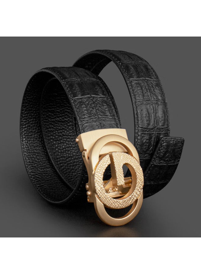 Cow Men's Leather Belt Gift Box Set First Layer Cowhide Casual Crocodile Pattern Automatic Buckle Genuine Leather Belt 901 Gold - Image 4