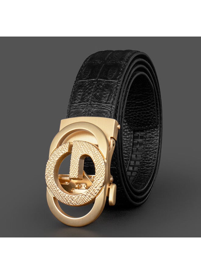 Cow Men's Leather Belt Gift Box Set First Layer Cowhide Casual Crocodile Pattern Automatic Buckle Genuine Leather Belt 901 Gold - Image 3
