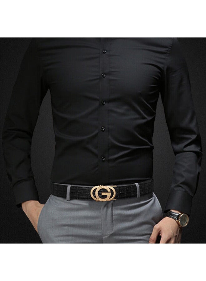 Cow Men's Leather Belt Gift Box Set First Layer Cowhide Casual Crocodile Pattern Automatic Buckle Genuine Leather Belt 901 Gold - Image 5