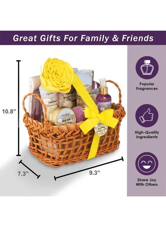 Aqua Elegante - Spa Baskets For Women - Luxury Bath Set With Lavender & Chamomile - Spa Kit Includes Wash, Bubble Bath, Lotion, Bath Salts, Body Scrub, Body Spray, Shower Puff, Bathbombs, Soap and Towel - Image 1