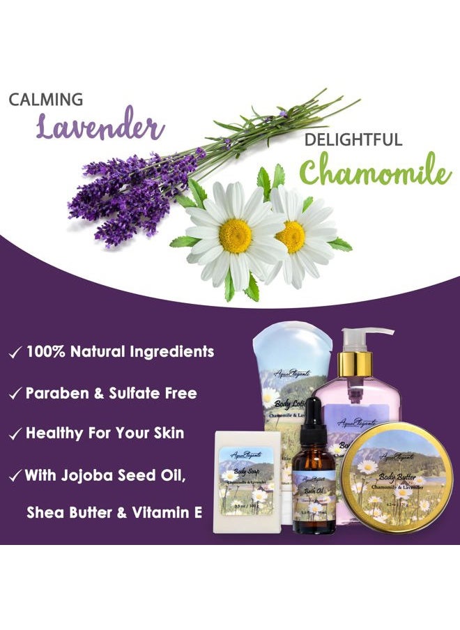 Aqua Elegante - Spa Baskets For Women - Luxury Bath Set With Lavender & Chamomile - Spa Kit Includes Wash, Bubble Bath, Lotion, Bath Salts, Body Scrub, Body Spray, Shower Puff, Bathbombs, Soap and Towel - Image 1