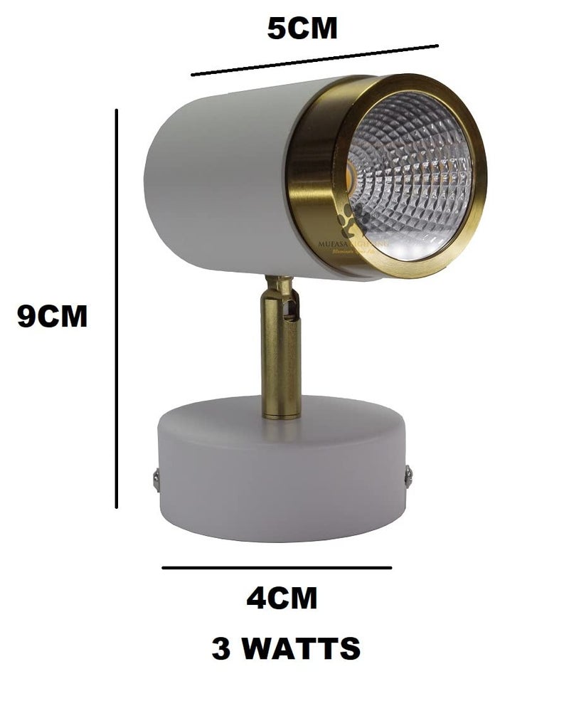 Mufasa 3 Watts MINI Size 9cm White Gold Finish LED Spotlight Focus Light Bedroom Reading Display Wall Light (Please Check Dimensions Image) (Warm White) - Image 3