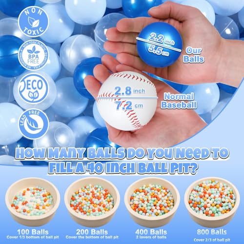 GOGOSO Ball Pit Balls for Toddles Kids Plastic Ballpits Accessories Crush Proof Durable Fun Shape Play Baby Bath Toys,2.15inch 100count Blue+Deep Blue+Pear White+Clear - Image 3