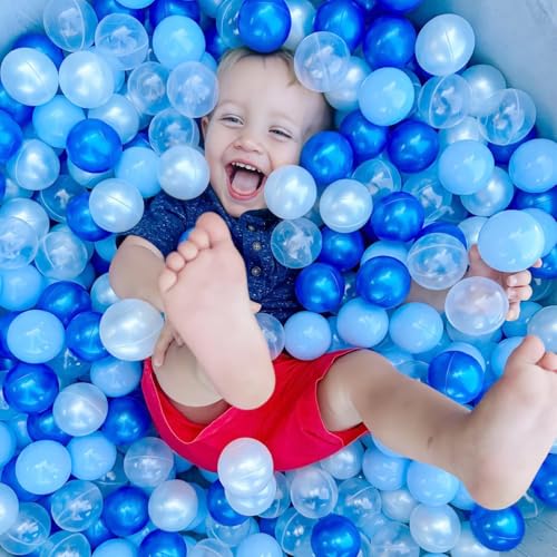 GOGOSO Ball Pit Balls for Toddles Kids Plastic Ballpits Accessories Crush Proof Durable Fun Shape Play Baby Bath Toys,2.15inch 100count Blue+Deep Blue+Pear White+Clear - Image 2
