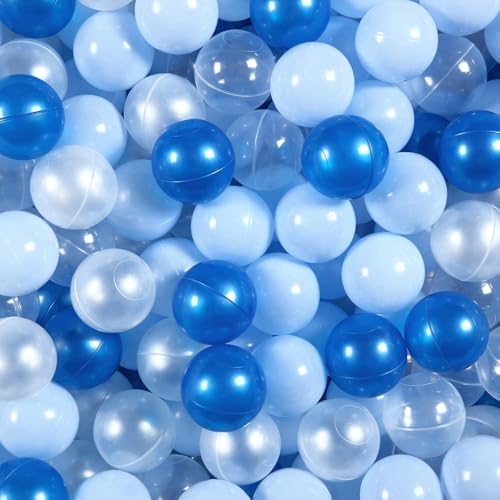 GOGOSO Ball Pit Balls for Toddles Kids Plastic Ballpits Accessories Crush Proof Durable Fun Shape Play Baby Bath Toys,2.15inch 100count Blue+Deep Blue+Pear White+Clear - Image 1