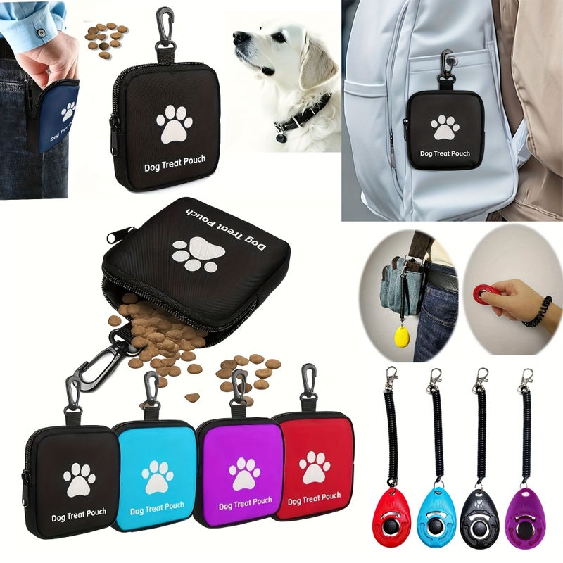 2 In 1 Multi Functional Dog Training Treat Pouch And Sound Clicker Set Black Portable Polyester Pet Snack Bag For Outdoor Activities Walks Suitable For Dog Owners Trainers - Image 1