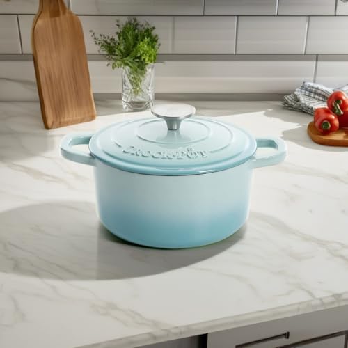 Crock-Pot Artisan Round Enameled Cast Iron Dutch Oven, 7-Quart, Aqua - Image 5