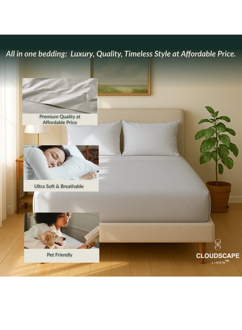 Cloud Scape Linen 600 Thread Count Egyptian Cotton Sheet Set( Queen, Silver) - Image 5