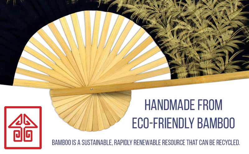 Oriental-Decor Bamboo Moon Folding Wall Fan Hand-painted Wall Decor Art (40 inch wide) - Image 5