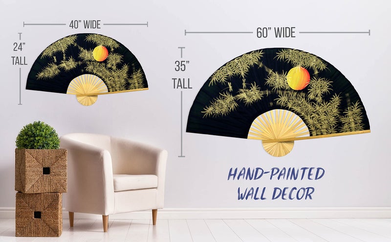 Oriental-Decor Bamboo Moon Folding Wall Fan Hand-painted Wall Decor Art (40 inch wide) - Image 4