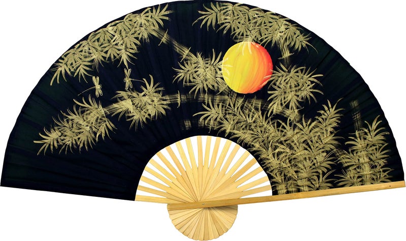 Oriental-Decor Bamboo Moon Folding Wall Fan Hand-painted Wall Decor Art (40 inch wide) - Image 1