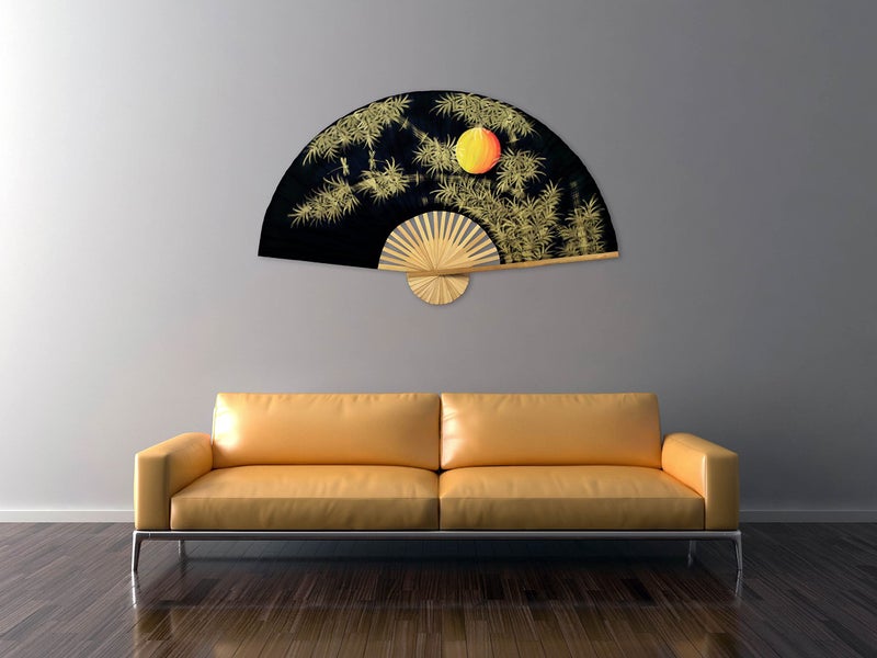 Oriental-Decor Bamboo Moon Folding Wall Fan Hand-painted Wall Decor Art (40 inch wide) - Image 3
