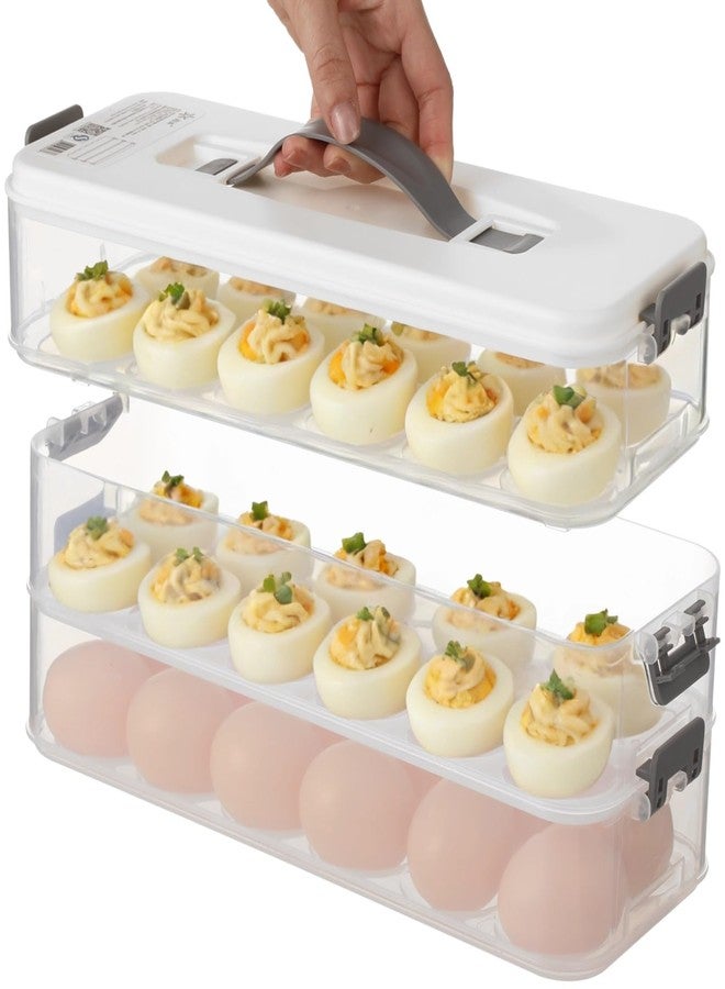 Homaisson Deviled Egg Container with Lid, 3-layer Egg Carrier Trays with 36 Slots, Clear Stackable Storage Container with Handle for Refrigerator, Pantry, Travel, 12.2x4.8x6.7 - Image 1