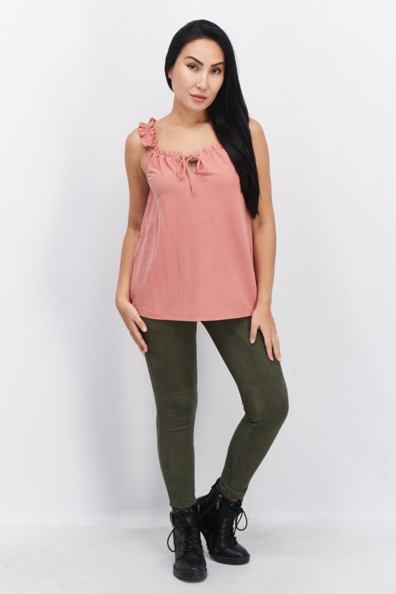 ESPRIT بلوزة نسائية بدون أكمام مع ياقة متموجة، أحمر باهت - Image 4