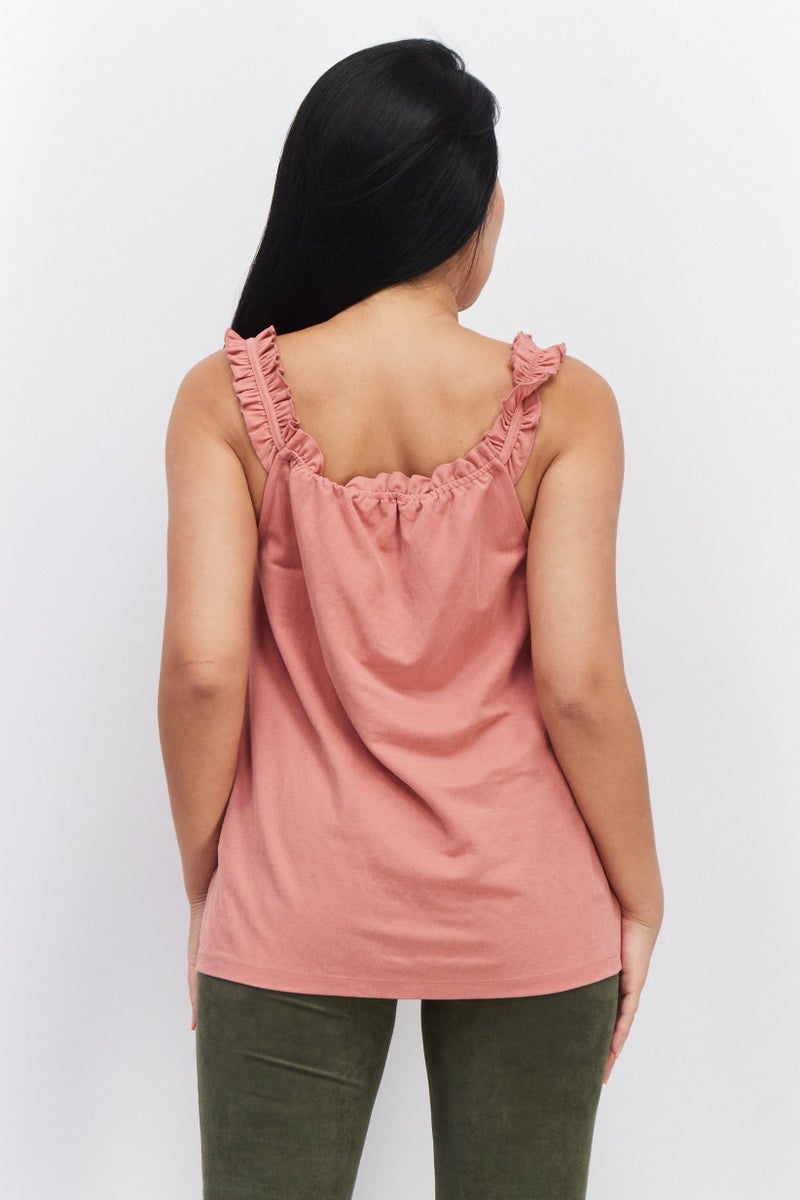 ESPRIT بلوزة نسائية بدون أكمام مع ياقة متموجة، أحمر باهت - Image 3