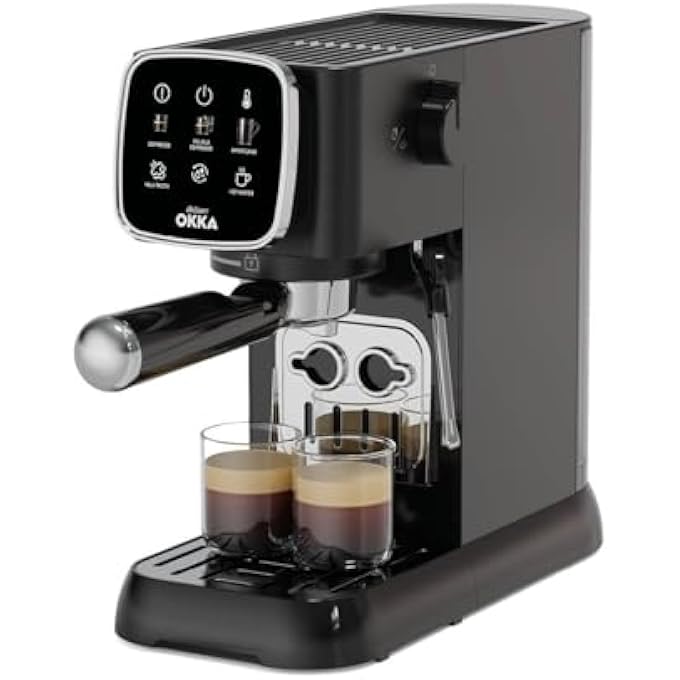 ارزوم اوكا ماكينة صنع قهوة إسبريسو سولو شبه أوتوماتيكية بمضخة 15 بار وعصا بخار احترافية لتحضير رغوة الحليب للاتيه والكابتشينو بلمسة نهائية من الكروم الأسود وخزان سعة 11 لترًا. ماكينة صنع إسبريسو منزلية Ok003405 - Image 1