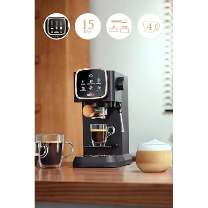 ارزوم اوكا ماكينة صنع قهوة إسبريسو سولو شبه أوتوماتيكية بمضخة 15 بار وعصا بخار احترافية لتحضير رغوة الحليب للاتيه والكابتشينو بلمسة نهائية من الكروم الأسود وخزان سعة 11 لترًا. ماكينة صنع إسبريسو منزلية Ok003405 - Image 4