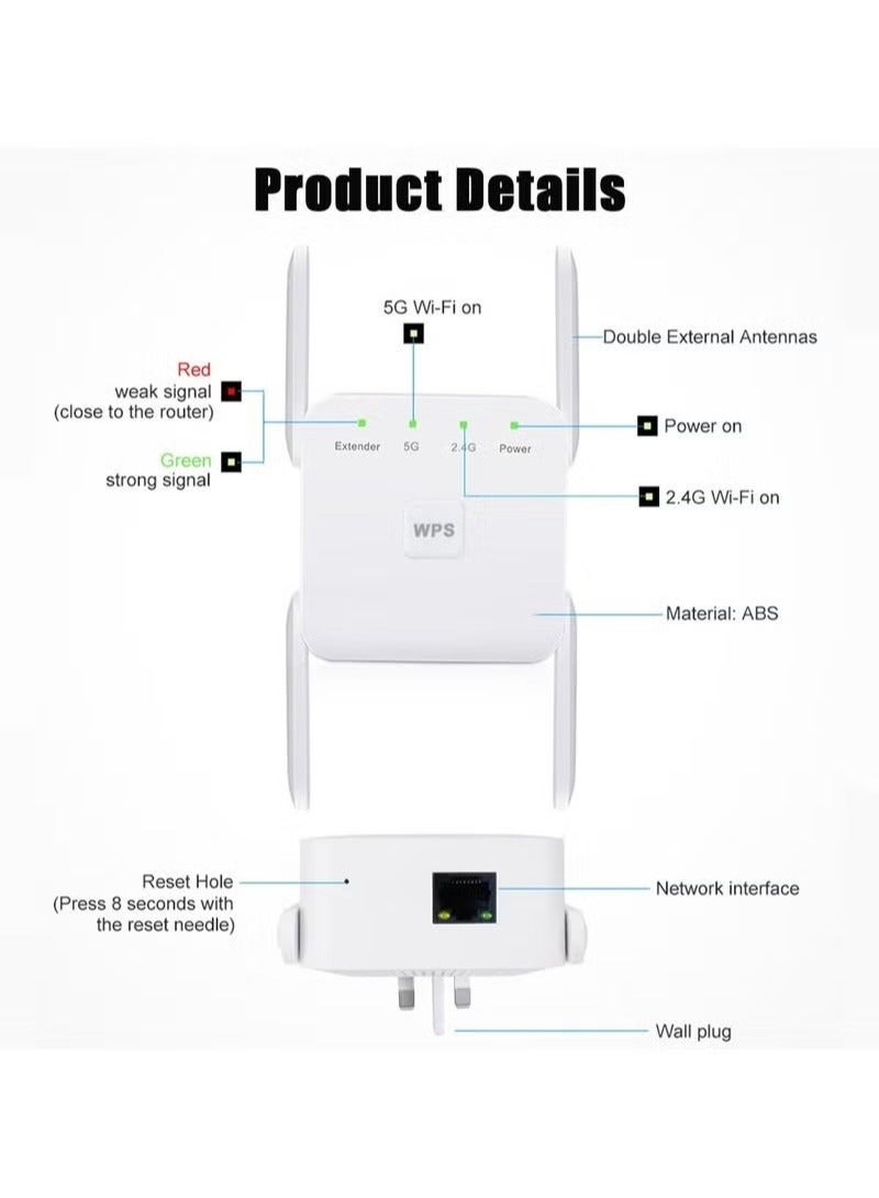 Coconut WiFi Extender 2.4G/5G Dual Band Repeater, Speed 1200Mbps with Ethernet Port (White） - Image 2