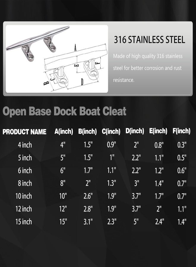 Laorde Boat Cleat Open Base 316 Stainless Steel Dock Cleat Marine Grade Rope Cleat with Fasteners for Kayaks, Nautical Decor (4 Pack, 4 inch) - Image 4
