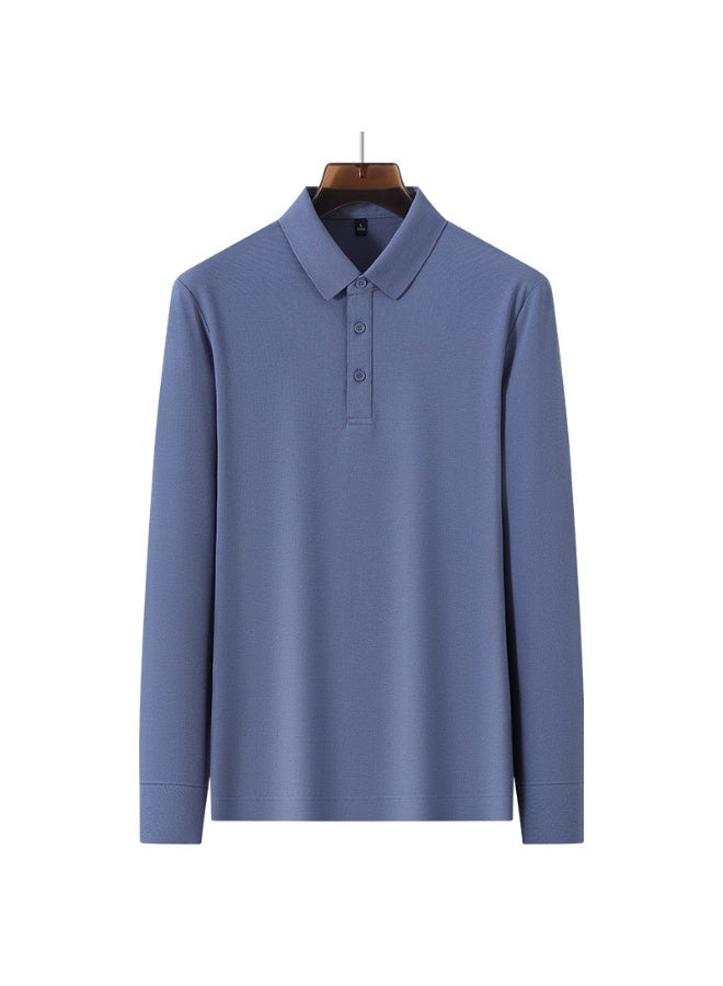 Autumn Business Men's Casual Solid Color Long Sleeve Base Shirt Advanced Collar Polo Shirt Top - Image 1