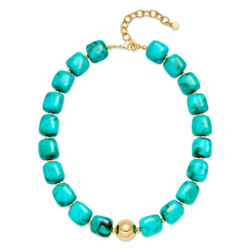INNERDIVA Chunky Beaded Necklace for Women Big Large Turquoise Bead Choker Necklaces Trendy Summer Beach Beachy Womens Statement Charm Jewelry Boho Colorful Resin Gemstone Necklace Prom Accessories - Image 1