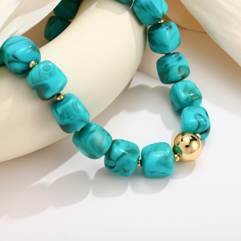 INNERDIVA Chunky Beaded Necklace for Women Big Large Turquoise Bead Choker Necklaces Trendy Summer Beach Beachy Womens Statement Charm Jewelry Boho Colorful Resin Gemstone Necklace Prom Accessories - Image 4