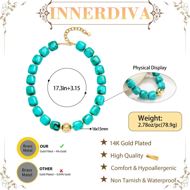 INNERDIVA Chunky Beaded Necklace for Women Big Large Turquoise Bead Choker Necklaces Trendy Summer Beach Beachy Womens Statement Charm Jewelry Boho Colorful Resin Gemstone Necklace Prom Accessories - Image 5