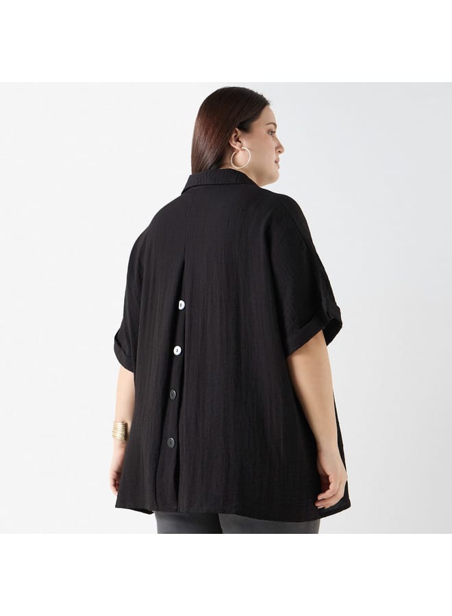 Ulla Popken Plus Size Ulla Popken Textured Top with Short Sleeves  - Image 3