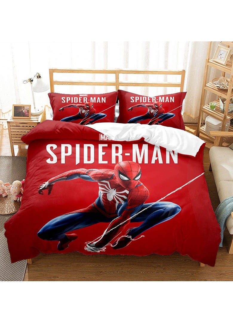 Spider-Man Movie Theme Bed Sheet Set 3D Printed Cartoon Bed Sheet Set with 1 Quilt Cover 1 and 2 Pillowcases for Child