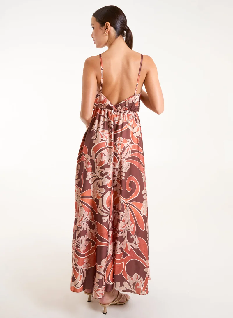 Blue Vanilla Paisley Printed Satin Wrap Maxi Dress