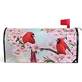 Wamika Wamika Spring Flowers Birds Mailbox Covers Magnetic Summer Sakura Red Cardinal Mailbox Cover Standard Size 18" X 21"  - Image 1