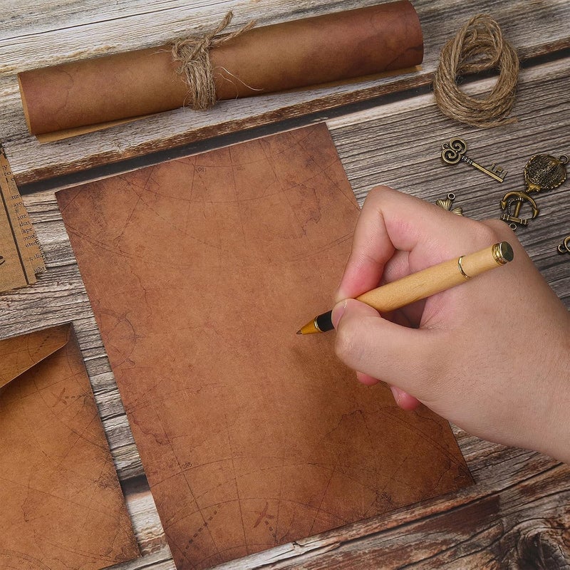 كلاراكو مجموعة ورق ومظاريف مكتبية عتيقة، تتضمن ورق رسائل ومظاريف مكتبية، تتضمن أوراق رسائل عتيقة، مظاريف كرافت، إكسسوارات ريترو، حبل (60) - Image 4