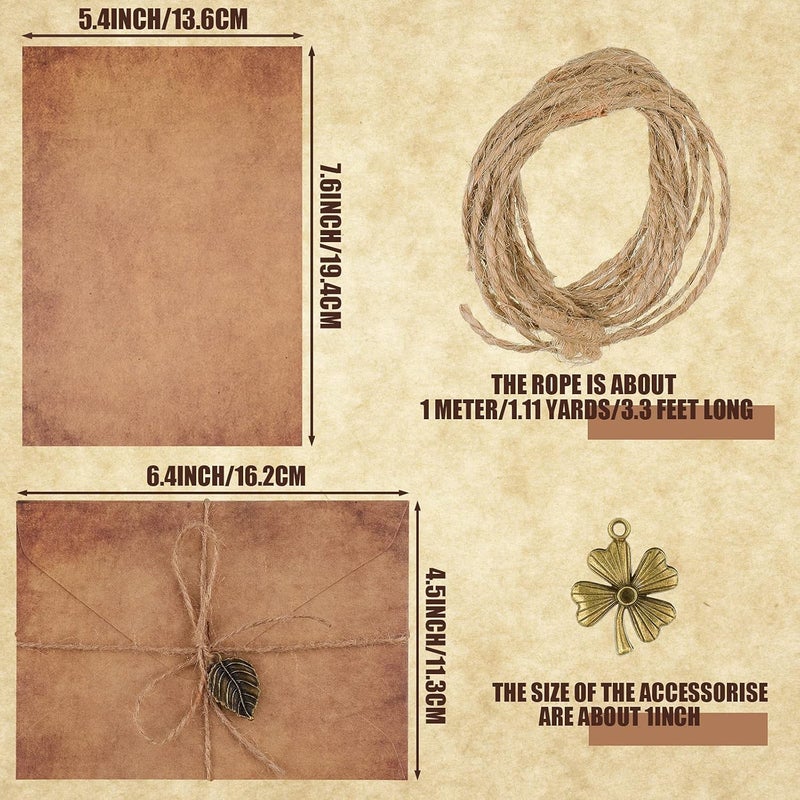 كلاراكو مجموعة ورق ومظاريف مكتبية عتيقة، تتضمن ورق رسائل ومظاريف مكتبية، تتضمن أوراق رسائل عتيقة، مظاريف كرافت، إكسسوارات ريترو، حبل (60) - Image 3