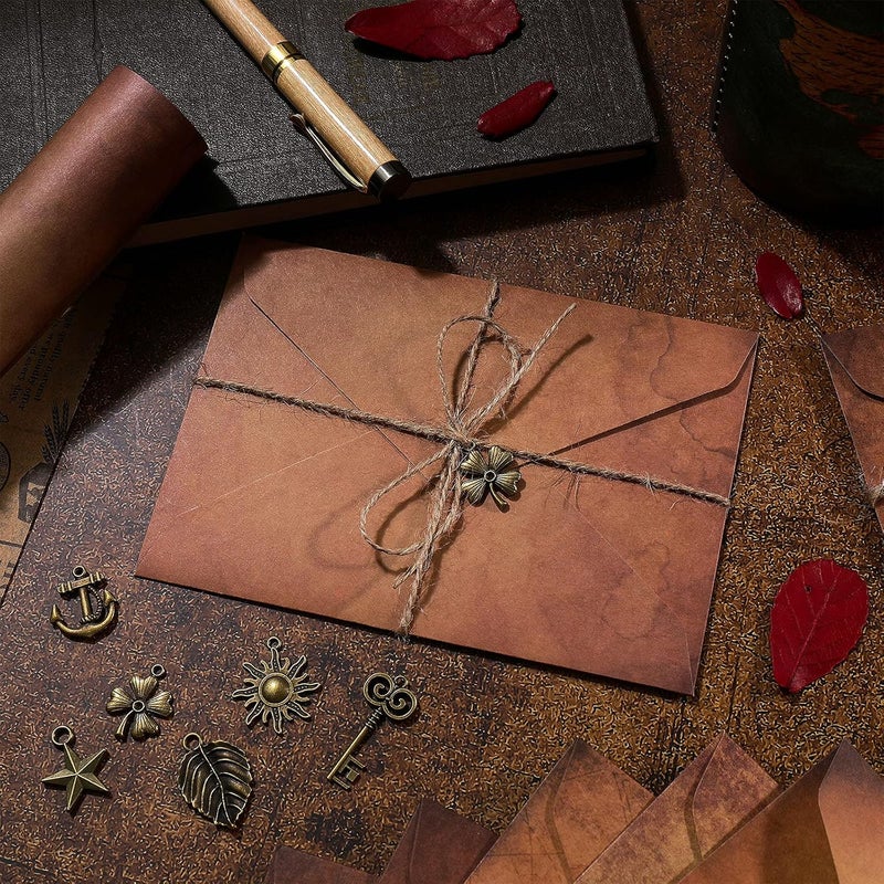 كلاراكو مجموعة ورق ومظاريف مكتبية عتيقة، تتضمن ورق رسائل ومظاريف مكتبية، تتضمن أوراق رسائل عتيقة، مظاريف كرافت، إكسسوارات ريترو، حبل (60) - Image 5