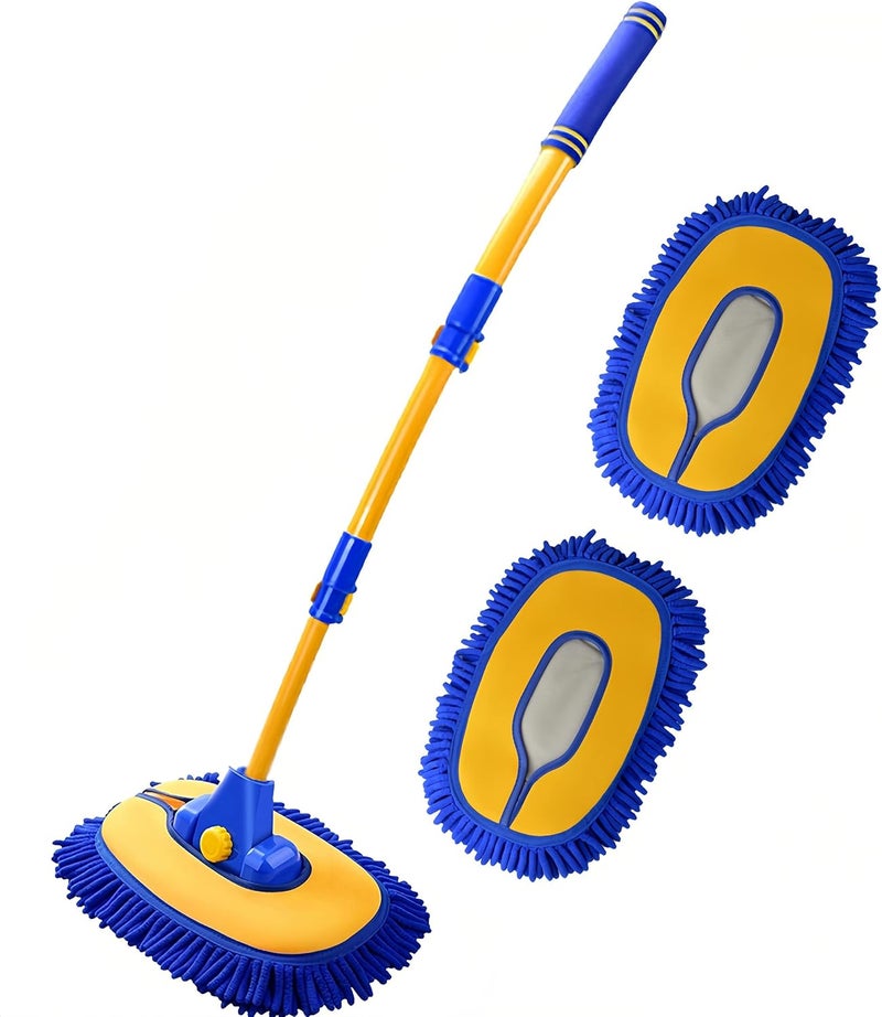 TERRIFI Upgrade Car Wash Brush with Long Handle,Chenille Microfiber Car Cleaning Brush Supplies Kit Car Wash Mop Accessories Car Washing Brush with Scratch-Free Replacement Head, Blue - Image 1
