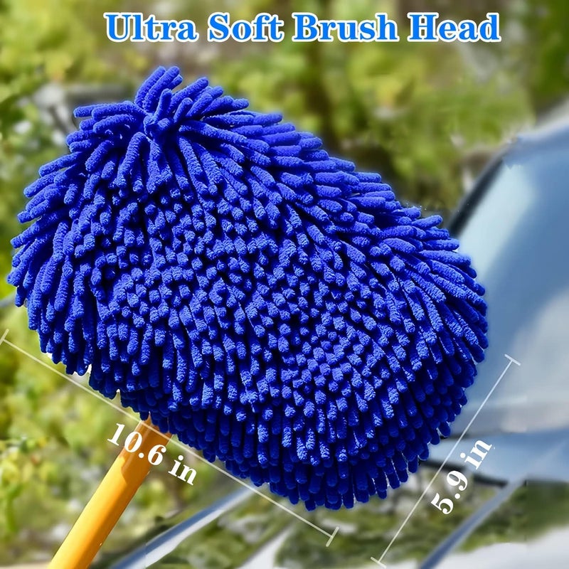 TERRIFI Upgrade Car Wash Brush with Long Handle,Chenille Microfiber Car Cleaning Brush Supplies Kit Car Wash Mop Accessories Car Washing Brush with Scratch-Free Replacement Head, Blue - Image 5