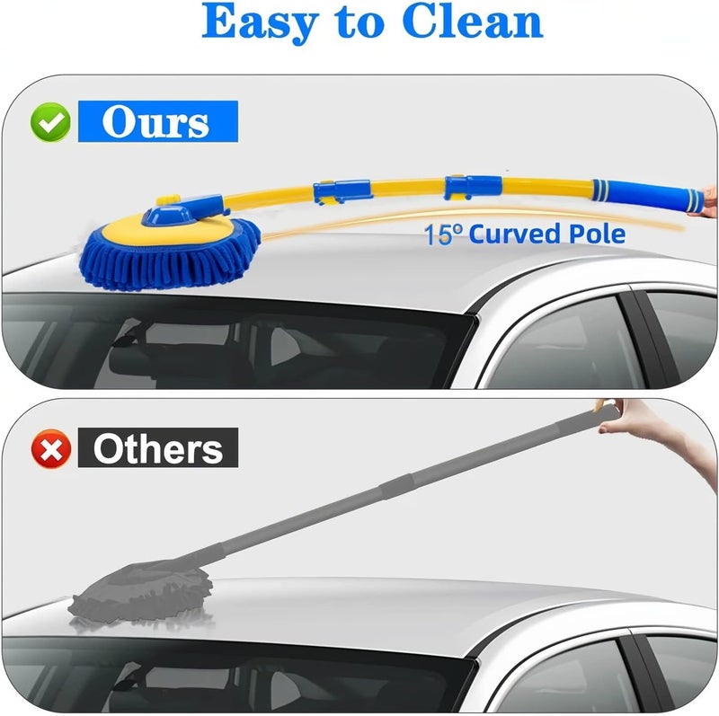TERRIFI Upgrade Car Wash Brush with Long Handle,Chenille Microfiber Car Cleaning Brush Supplies Kit Car Wash Mop Accessories Car Washing Brush with Scratch-Free Replacement Head, Blue - Image 4