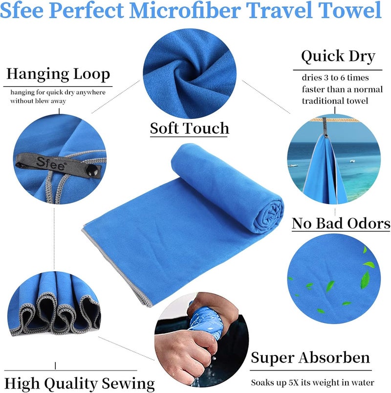 Sfee 2 Pack Microfiber Travel Towel, Quick Dry Towel Camping Towel Super Absorbent Compact Lightweight Sports Swim Gym Towels Set for Gym, Hiking, Pool, Backpacking, Bath, Yoga (M :48"x21"+24"x15") - Image 3