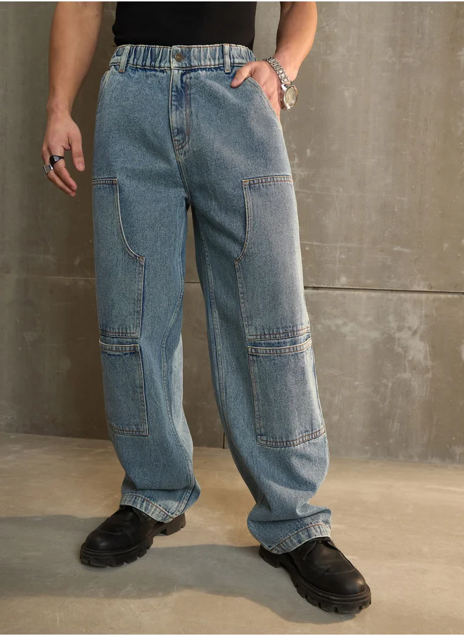 SASSAFRAS Washed Wide Leg Carpenter Jeans
