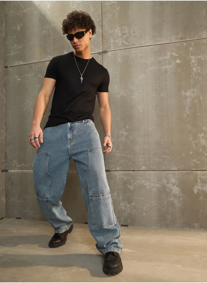 SASSAFRAS Washed Wide Leg Carpenter Jeans