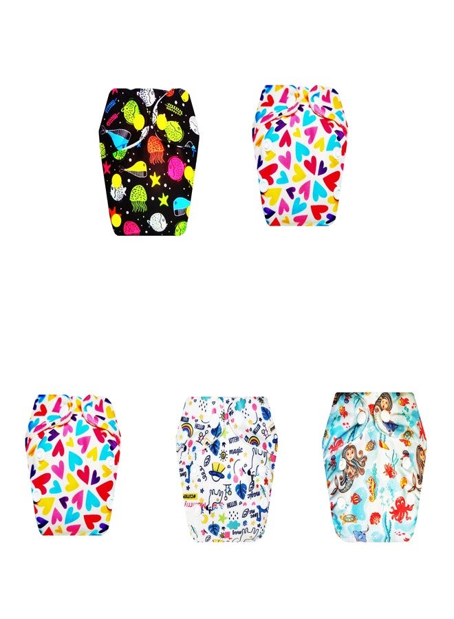 حفاضات قماشية فاخرة من دمبلدو للأطفال حديثي الولادة مع حشوة داخلية (عبوة من 5 قطع) | ناعمة ولطيفة | مانعة للتسرب | سريعة الجفاف | مثالية للأطفال الصغار | من 0 إلى 4 أشهر | للجنسين - Image 1