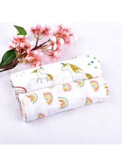 MOM'S HOME Organic Cotton Baby Muslin Swaddle Combo | Rainbow & Unicorn | 100X100 Cm | 0-12 Months | Multicolor | Pack Of 2  - Image 2