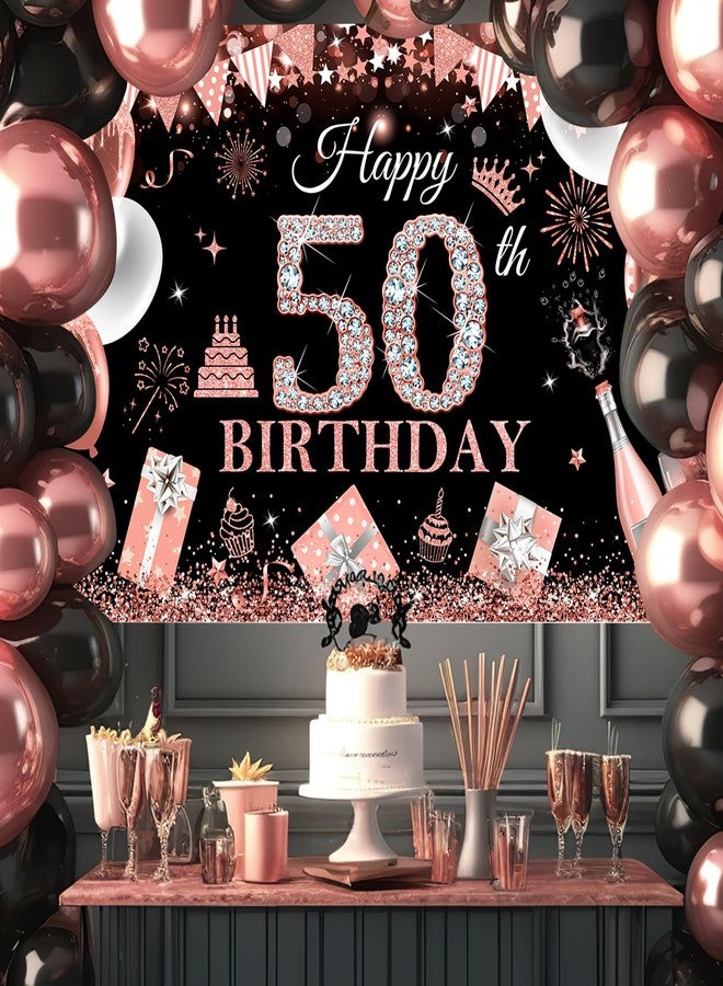 افيزانو لافتة عيد ميلاد سعيد الخمسين من أفزانو للرجال والأولاد، بالون أسود وذهبي لامع، خلفية لحفلة عيد ميلاد الخمسين، خلفية تصوير لعيد ميلاد الخمسين، لوازم الحفلات، 70.8 × 43.3 بوصة - Image 2